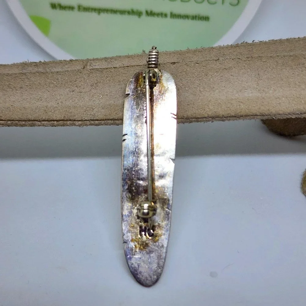 Navajo Sterling Silver High Detail Feather Brooch Pin by Herbert Cayatineto